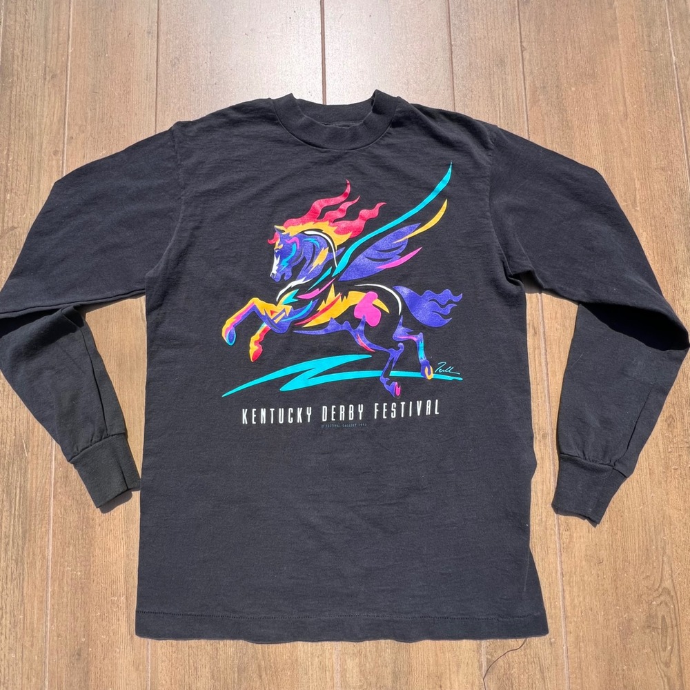 Vintage 1995 Kentucky Derby Pegasus single stitch Long Sleeve T-Shirt Black M